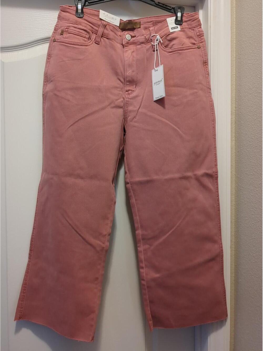 Judy Blue Garment Dyed High Rise Crop Jeans 13/31 Raw Hem JB88983 In Rose Pink